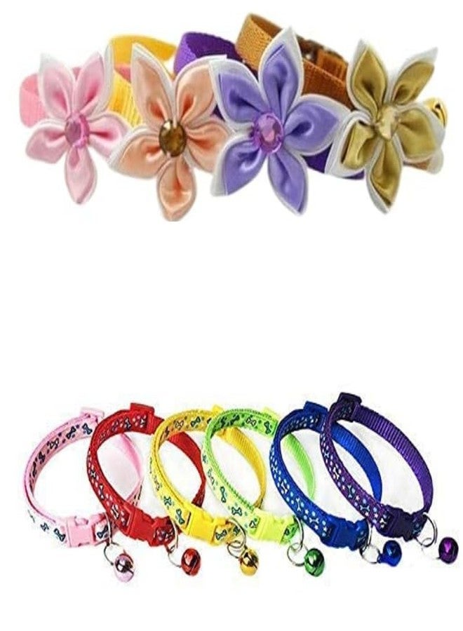 KittuPet Pack of 8 pcs Collar 4 pcs Collar is Flower Deisgn Reverisble Interactive Collar and 4 pcs Bone Print for Your Kitten Pupies Dog Size 10 MM Random Color - Image 1